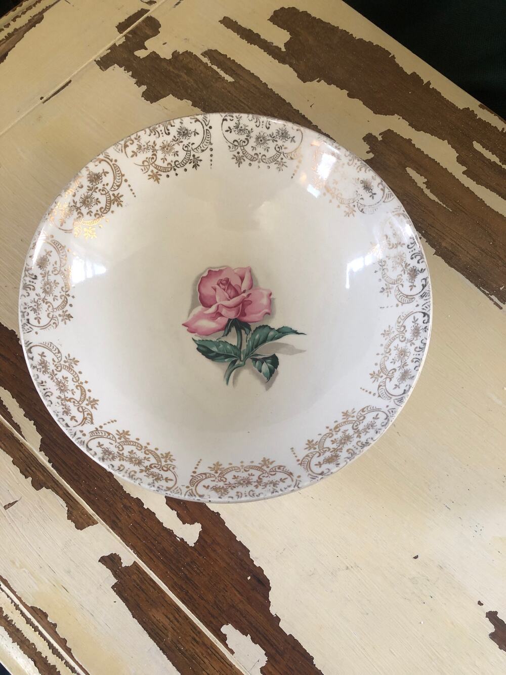 Crooksville Vintage Delmar Rose Coupe 8" Soup Bowl 22K Gold Inlay